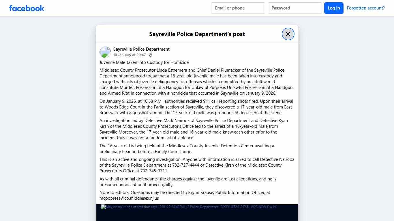 Juvenile Male Taken into... - Sayreville Police Department | Facebook