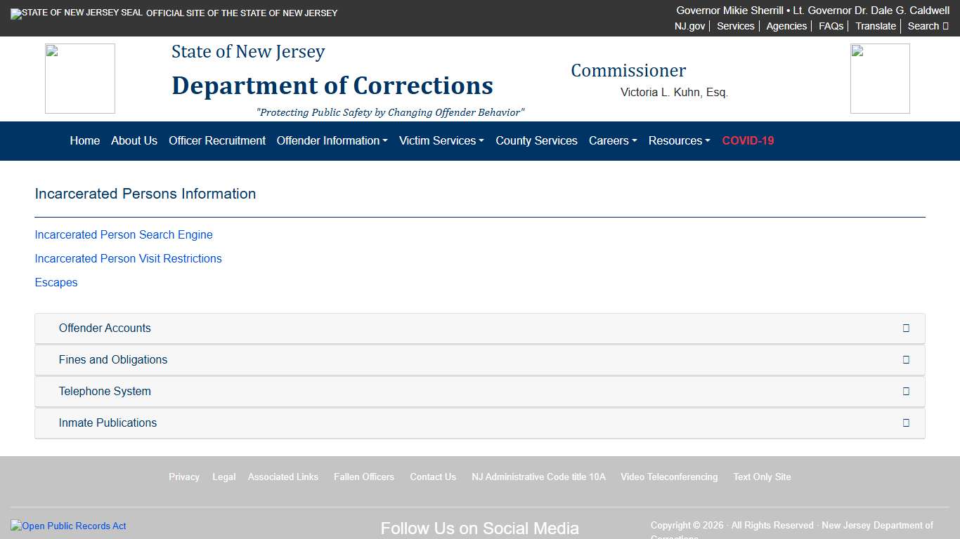 The Official Website for the New Jersey Department of Corrections | Offender Information
