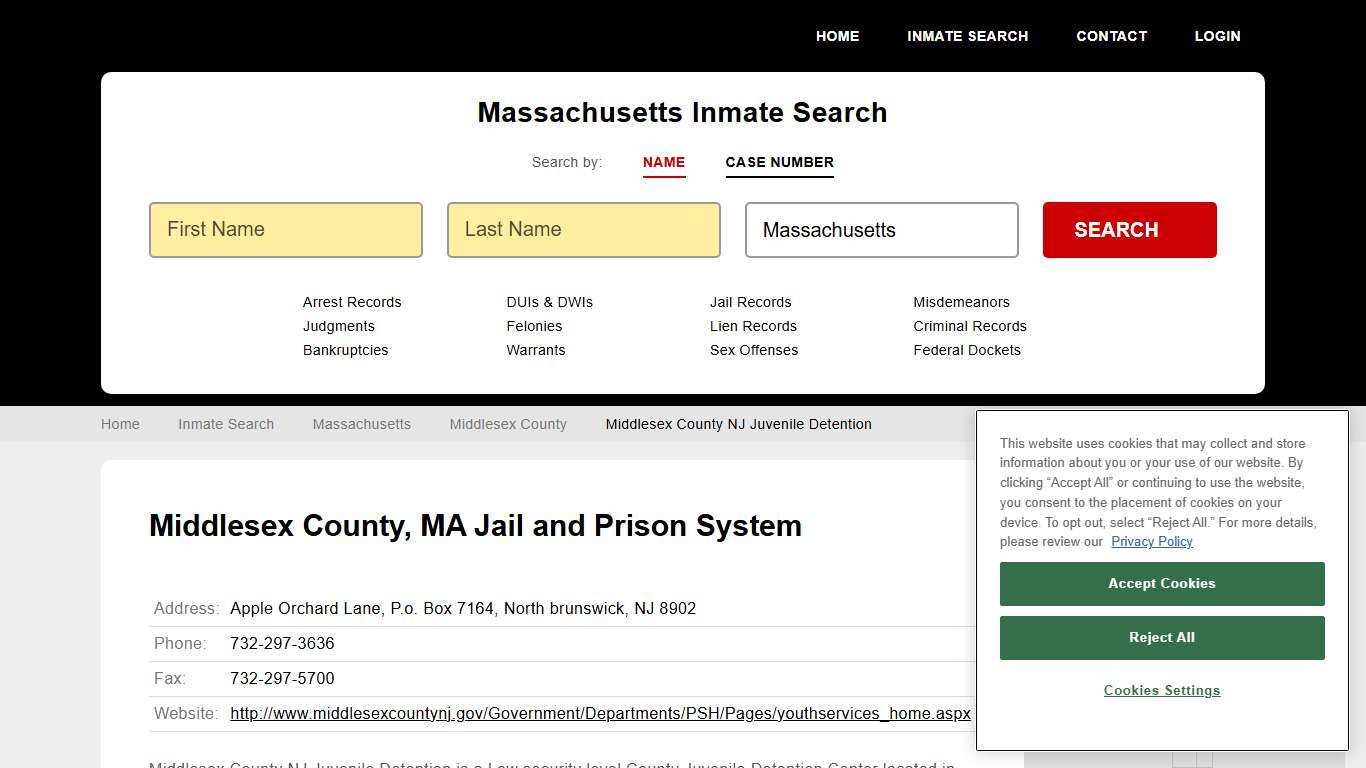 Middlesex County NJ Juvenile Detention Inmate Records Search, Massachusetts - StateCourts